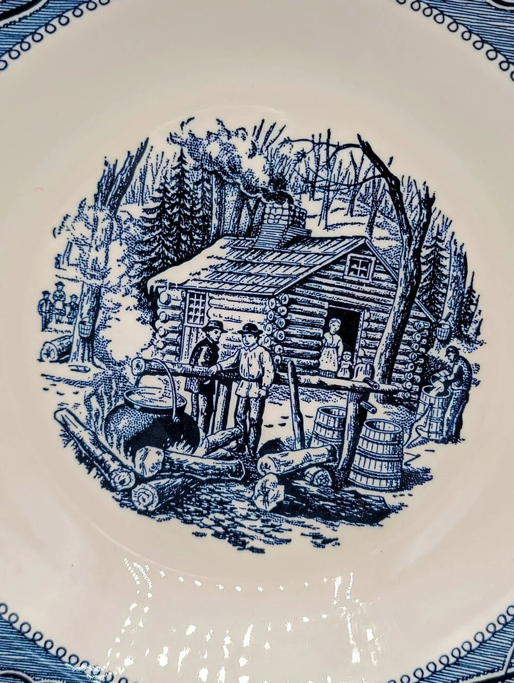 Currier Ives Maple Sugaring Blue Transferware Soup Pasta Bowls Set Of 2 Ironston